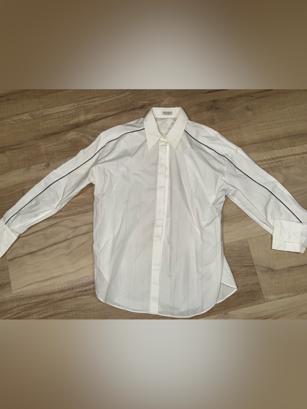 White Button-Up Shirt with Decorative Stitching